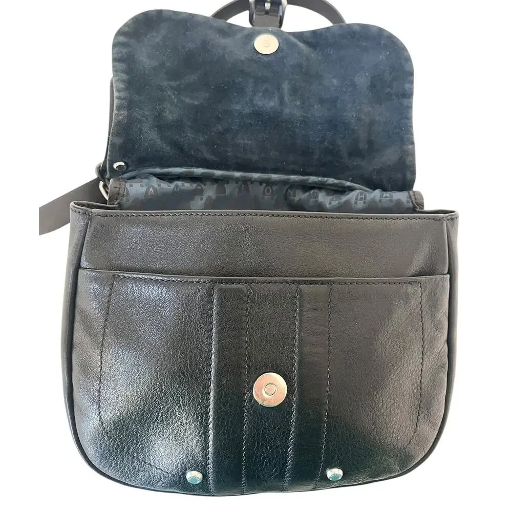 Longchamp Balzane Black Leather Hobo Crossbody Bag Saddle Buckle Messenger
